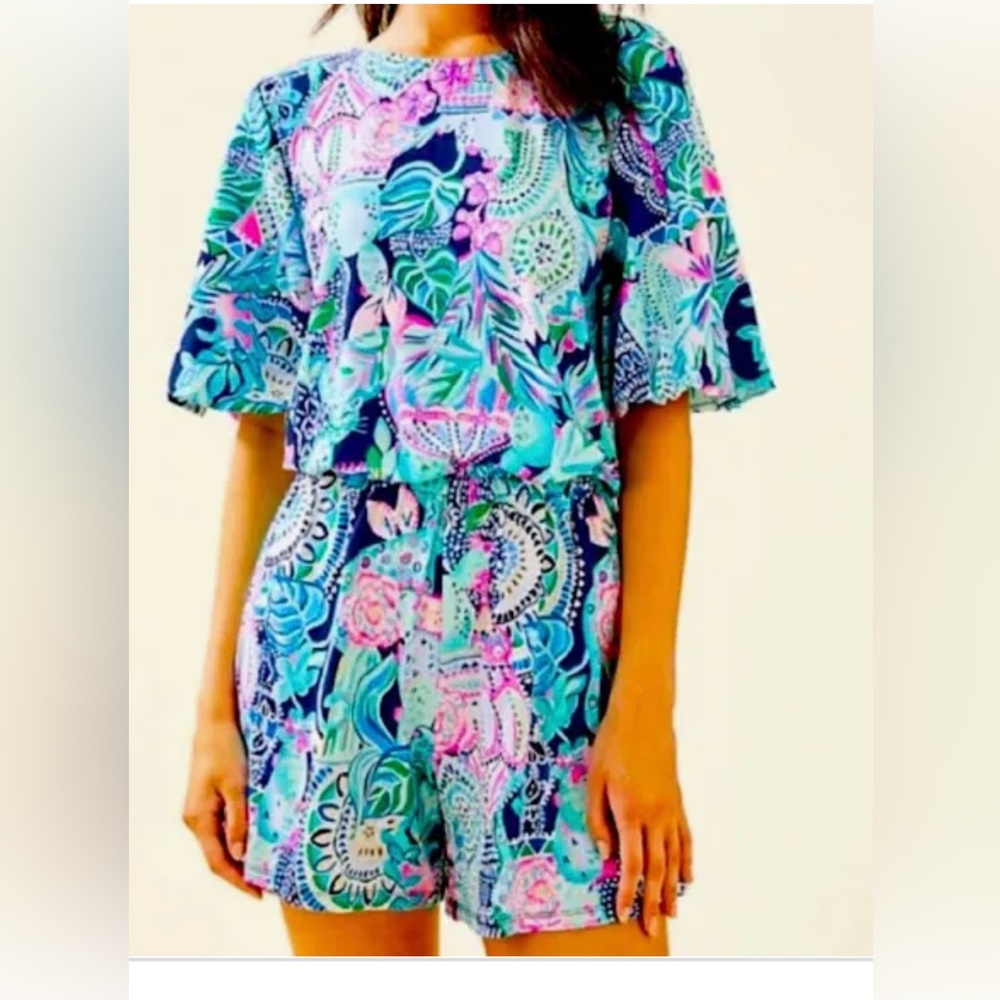 Lilly Pulitzer Brand New Romper in beautiful pattern. Trendy puffy sleeves.
